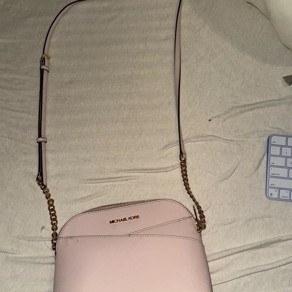 Michael Kors Pink Crossbody Bag with Textured Leather and Gold Hardware